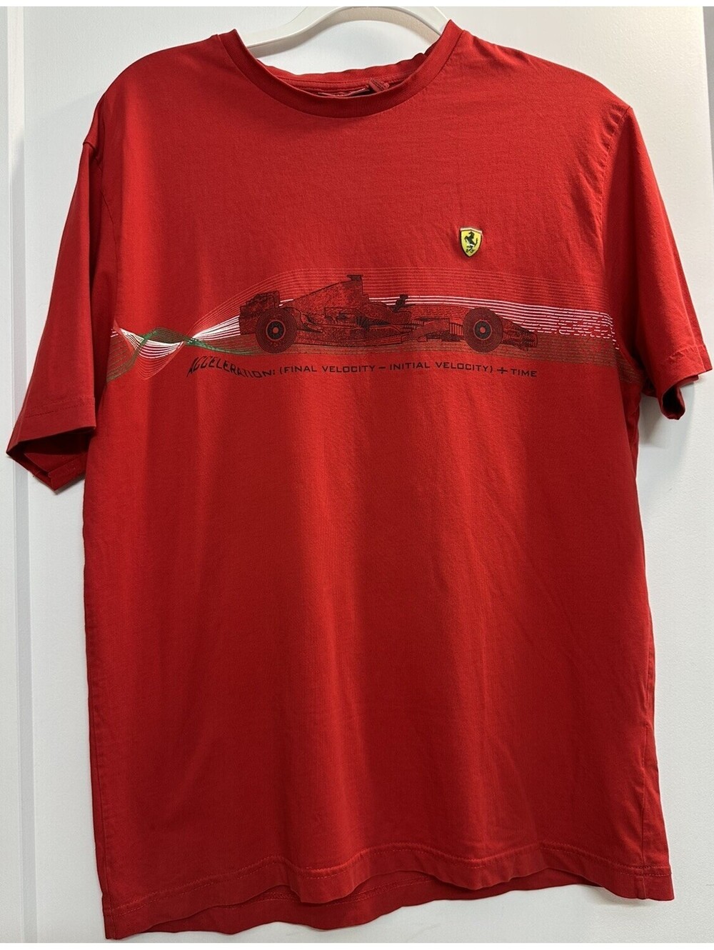 FORMULA 1 SCUDERIA FERRARI Men’s Red Graphic Acceleration Velocity T Shirt S/M